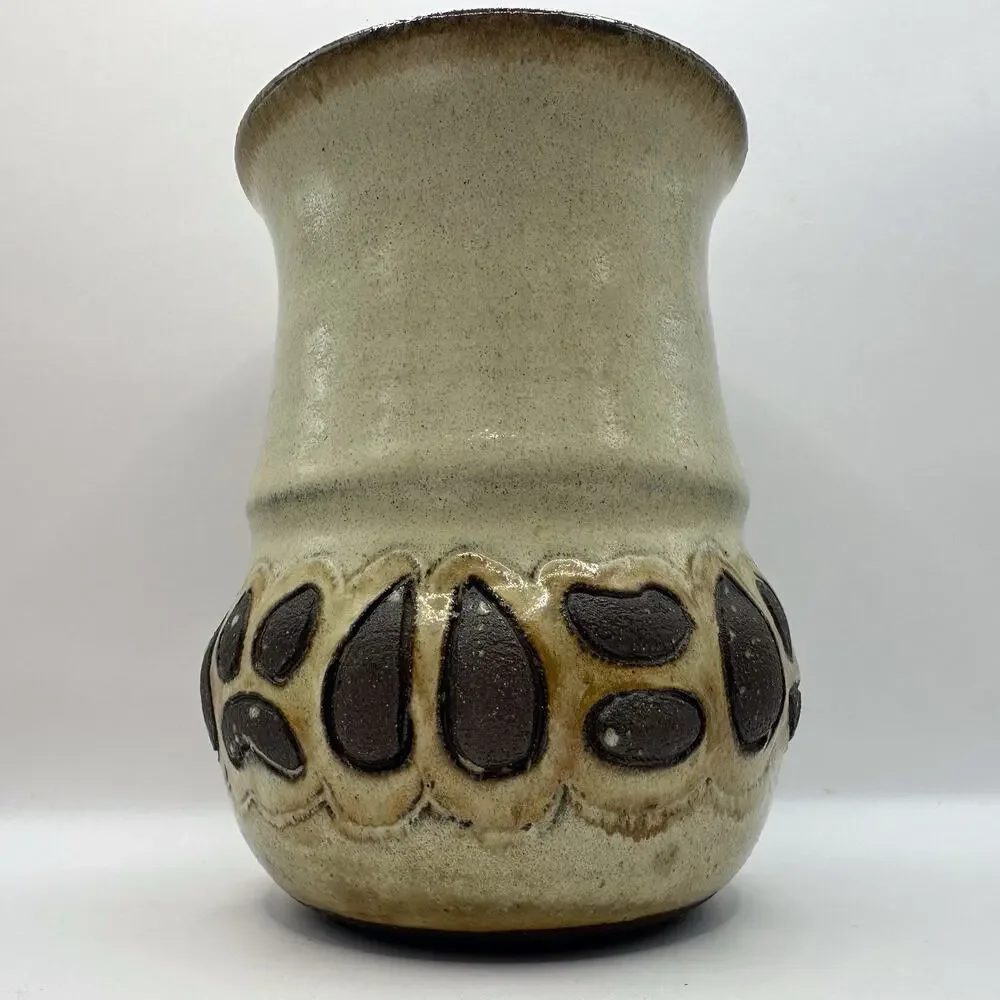 Handmade Nature Animal Deer Tracks Earth Tones Studio Pottery Vase Artist Signed